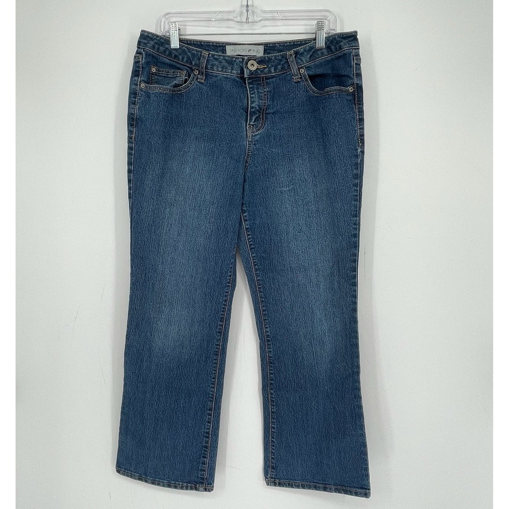 Fashion Bug Women's Y2K Blue Mid Rise Stretch Bootcut Leg Denim Jeans Size 14P